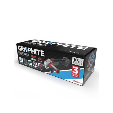 Akum. bešepetėlinis kampinis šlifuoklis GRAPHITE 58GE142, 18V (be akum. ir krov.) 1 Akum. bešepetėlinis kampinis šlifuoklis GRAPHITE 58GE142, 18V (be akum. ir krov.) 1