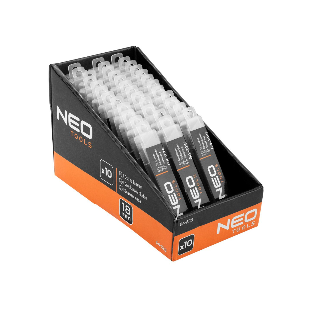 18 mm nulaužiami peiliukai, 10 vnt. pakuotėje, po 36 vnt. 18 mm nulaužiami peiliukai, 10 vnt. pakuotėje, po 36 vnt.