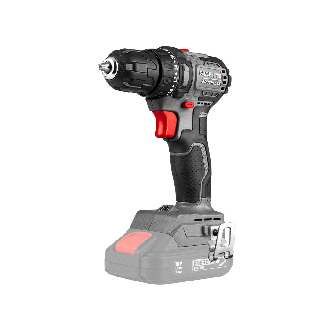 18 V bešepetėlinis gręžtuvas / gręžtuvas, 10 mm griebtuvas, kompaktiškas, „Energy+“, be akumuliatoriaus