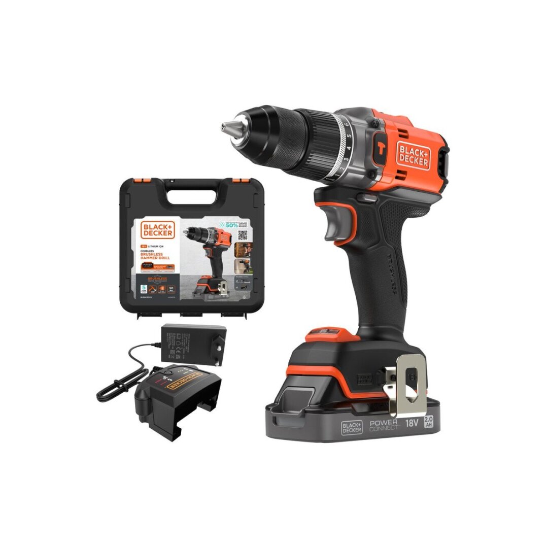 Akum. bešepetėlinis smūginis gręžtuvas Black&Decker BLD683D1XK-QW, 18 V, 1 x 2,0 Ah Akum. bešepetėlinis smūginis gręžtuvas Black&Decker BLD683D1XK-QW, 18 V, 1 x 2,0 Ah