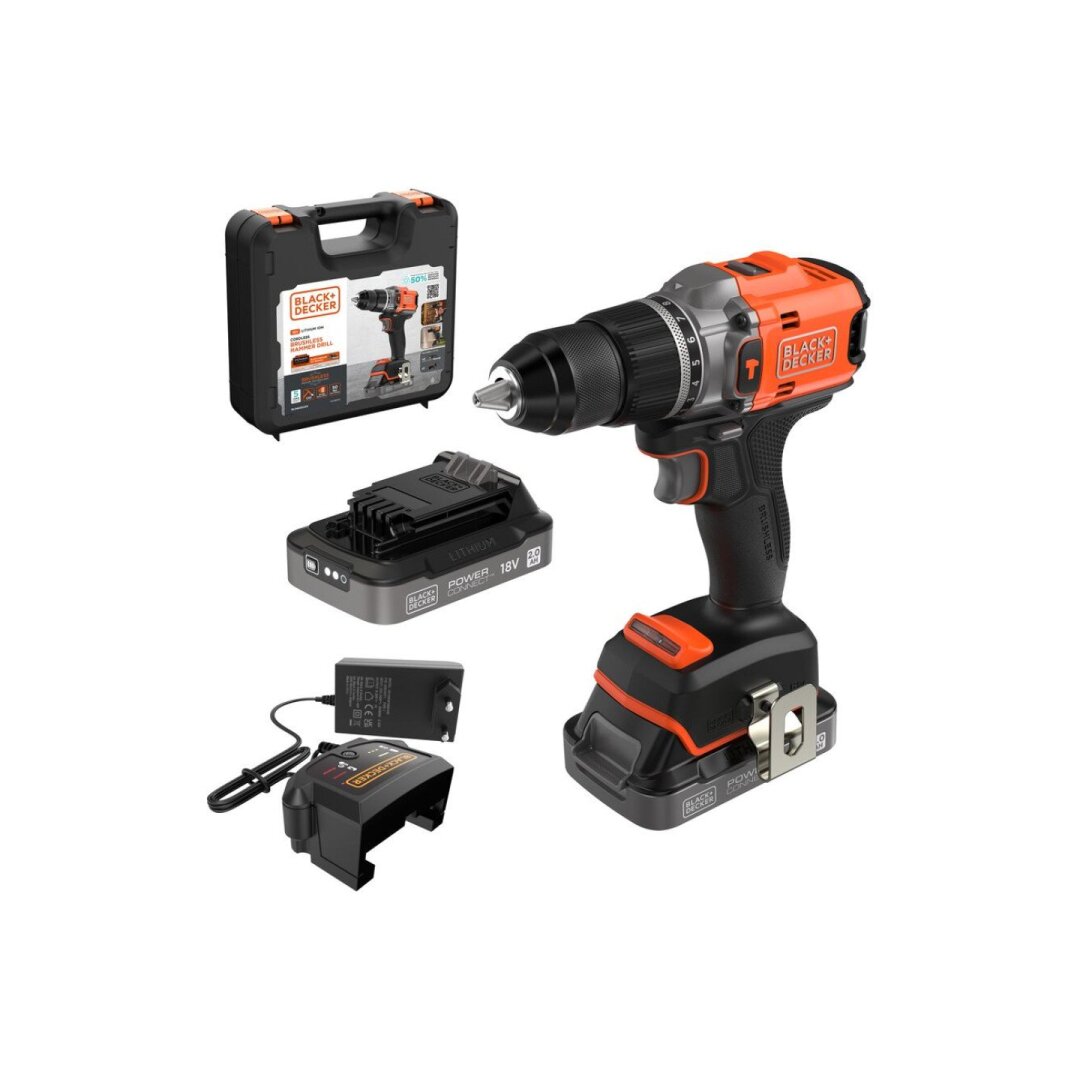 18 V bešepetėlinis smūginis gręžtuvas ECO 2 x 2,0 Ah 1 A Black&Decker 18 V bešepetėlinis smūginis gręžtuvas ECO 2 x 2,0 Ah 1 A Black&Decker