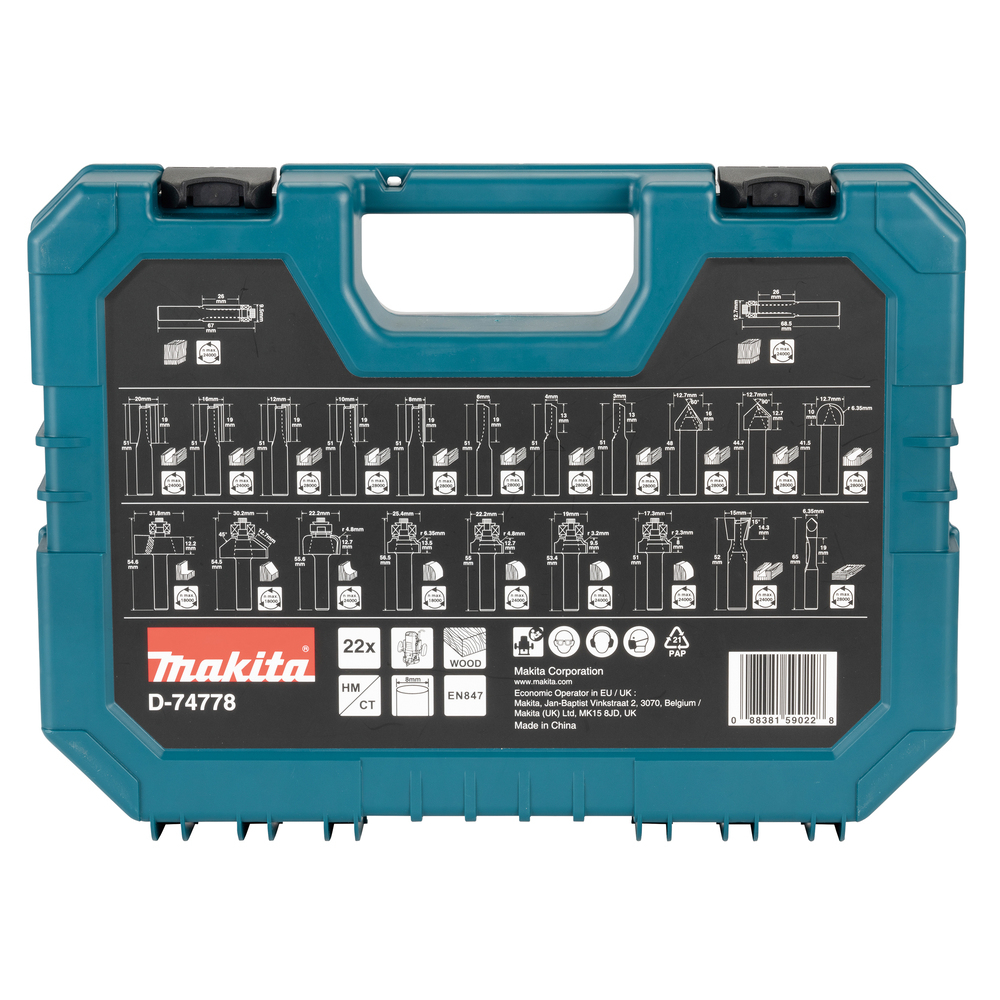 Frezų rinkinys Makita D-74778, 22 vnt. 1 Frezų rinkinys Makita D-74778, 22 vnt. 1
