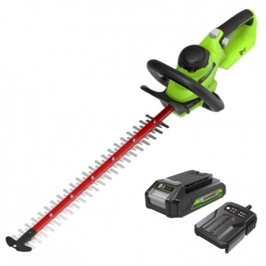 Akumuliatorinės gyvatvorių žirklės Greenworks G24HT56IIK2, 24V, 56cm, 1x2.0Ah Akumuliatorinės gyvatvorių žirklės Greenworks G24HT56IIK2, 24V, 56cm, 1x2.0Ah