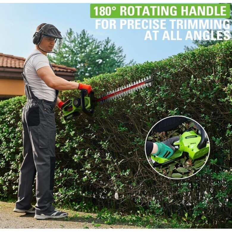 Akumuliatorinės gyvatvorių žirklės GreenWorks G24HT56II, 24V (be akum. ir krov.) 1 Akumuliatorinės gyvatvorių žirklės GreenWorks G24HT56II, 24V (be akum. ir krov.) 1