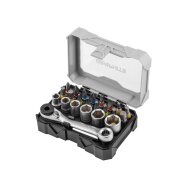 25 mm bitų ir lizdų rinkinys su reketu ir 60 mm magnetinio laikiklio, 24 vienetų.