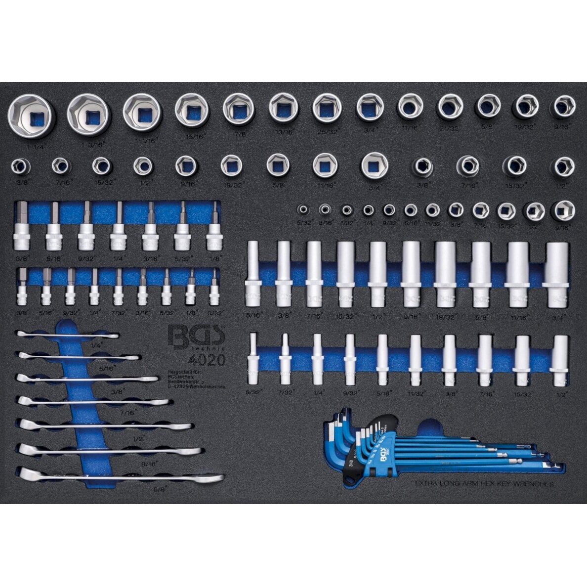 3/3 įrankių dėklas: Galvutės / kombinuoti raktai | Coliniai dydžiai | 90 vnt. (4020)