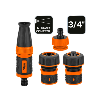 3/4" rinkinys su tiesiu antgaliu, jungtimis ir 3/4" čiaupo jungtimi 6 3/4" rinkinys su tiesiu antgaliu, jungtimis ir 3/4" čiaupo jungtimi 6