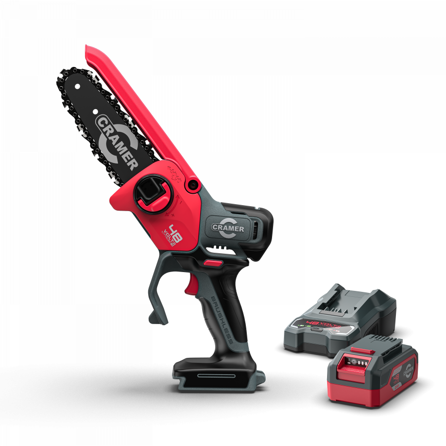 48V Mini-Chainsaw with Oiler Kit (incl. 1x 2Ah, Single Slot Charger, Soft Bag), Cramer