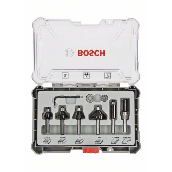 Bosch 6 daliu frezų kompl. 6 mm kotu, "Trim&Edging" 2607017468 Bosch 6 daliu frezų kompl. 6 mm kotu, "Trim&Edging" 2607017468