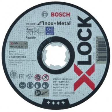 Abrazyvinis pjovimo diskas Bosch X-LOCK Expert Inox +Metal, 125 × 1 × 22,23 mm Abrazyvinis pjovimo diskas Bosch X-LOCK Expert Inox +Metal, 125 × 1 × 22,23 mm