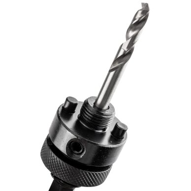 Adapteris su centravimo grąžtu bimetaliniams skylių pjūklams 32–152 mm, šešiakampis 4 Adapteris su centravimo grąžtu bimetaliniams skylių pjūklams 32–152 mm, šešiakampis 4