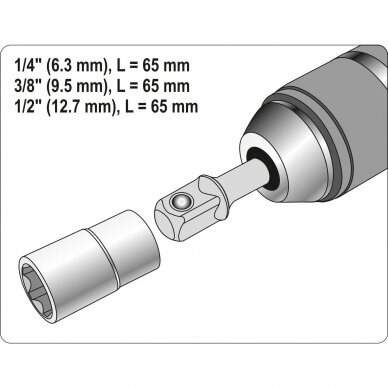 Adapterių rinkinys Yato SDS - išoriniai kvadratai 1/4", 3/8", 1/2" 1 Adapterių rinkinys Yato SDS - išoriniai kvadratai 1/4", 3/8", 1/2" 1