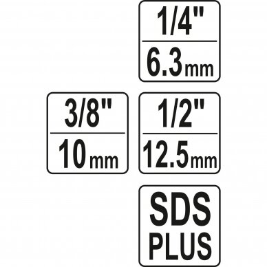 Adapterių rinkinys Yato SDS - išoriniai kvadratai 1/4", 3/8", 1/2"  2