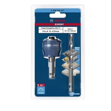 Adapteris Bosch PC Plus 3/8" ir HSS-G 7, 15x105mm grąžtas, 2608900527 1 Adapteris Bosch PC Plus 3/8" ir HSS-G 7, 15x105mm grąžtas, 2608900527 1