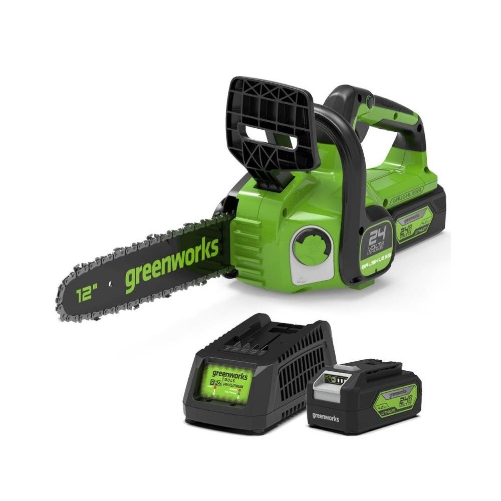 Akumuliatorinis grandininis pjūklas Greenworks GD24CS30K4, 24 V, 4,0 Ah
