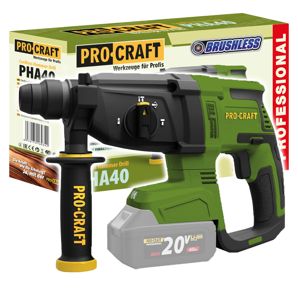 Akumuliatorinis perforatorius ProCraft PHA40bb, 20 V, (be akum. ir krov.) Akumuliatorinis perforatorius ProCraft PHA40bb, 20 V, (be akum. ir krov.)