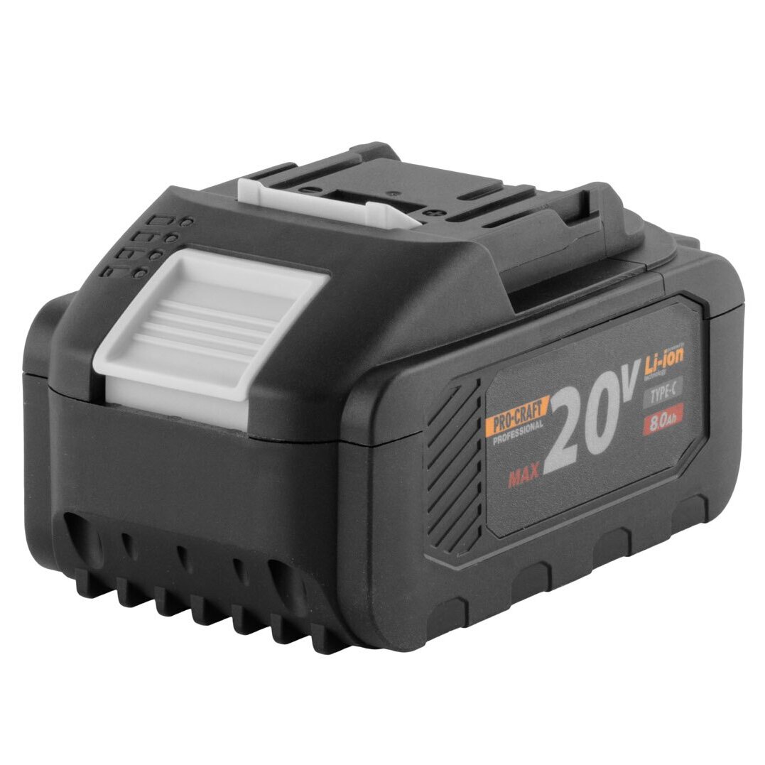 Akumuliatorius ProCraft 20/8C, 20V Li-ion, 8000mAh (USB type C) Akumuliatorius ProCraft 20/8C, 20V Li-ion, 8000mAh (USB type C)