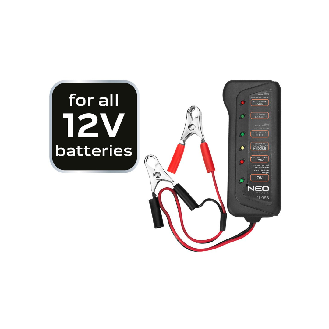 Akumuliatoriaus įkrovos ir įkrovimo testeris 12 V - skaitmeninis LED 4