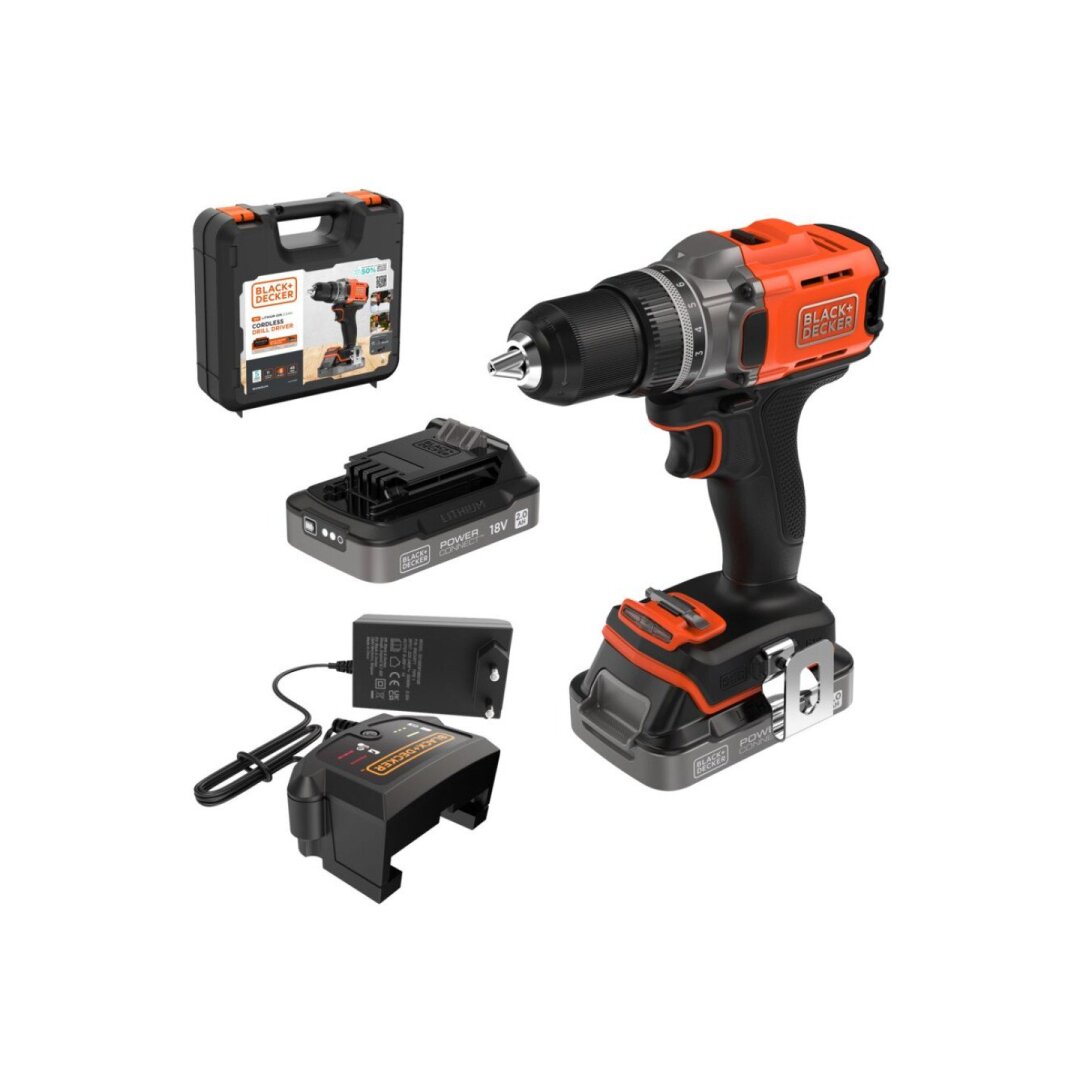 Akumuliatorinis Gręžtuvas - Suktuvas, 18V BCD382D2XK-QW, 2 X 2 AH, Black&Decker