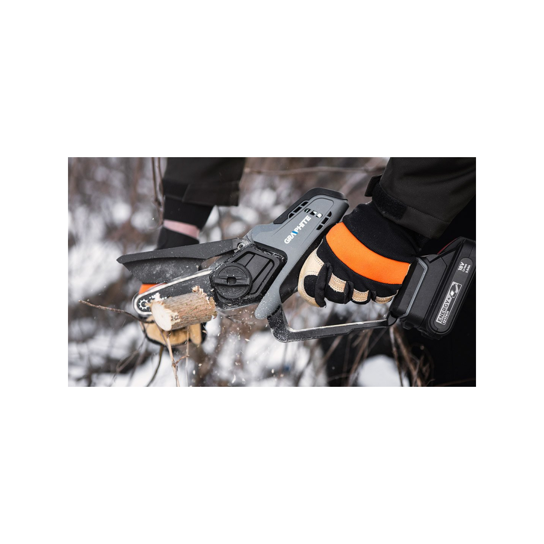 Akumuliatorinis mini grandininis pjūklas GRAPHITE 58GE116 Energy+ 18V Li-lon 3 Akumuliatorinis mini grandininis pjūklas GRAPHITE 58GE116 Energy+ 18V Li-lon 3