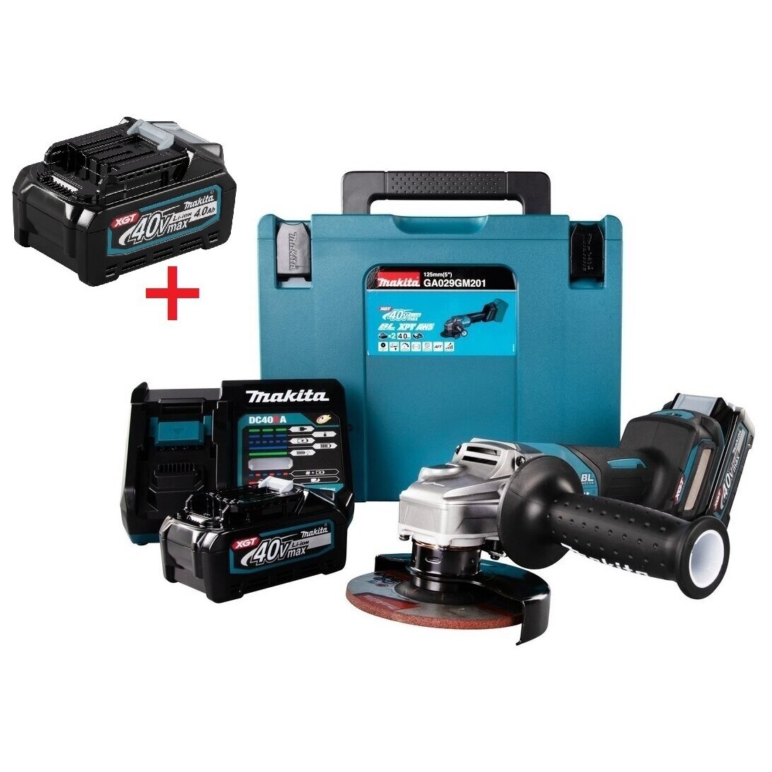 Akumuliatorinis kampinis šlifuoklis Makita GA029GM201, 40V, XGT®, (2x4.0 Ah akum. ir krov.) + Dovana BL4040 Akumuliatorinis kampinis šlifuoklis Makita GA029GM201, 40V, XGT®, (2x4.0 Ah akum. ir krov.) + Dovana BL4040