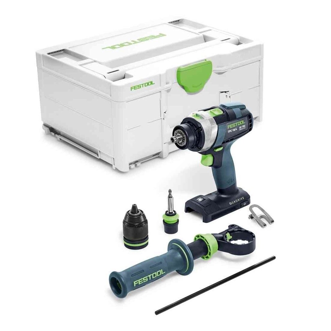 Akumuliatorinis smūginis gręžtuvas-suktuvas QUADRIVE Festool TPC 18/4 I-Basic (575604) Akumuliatorinis smūginis gręžtuvas-suktuvas QUADRIVE Festool TPC 18/4 I-Basic (575604)