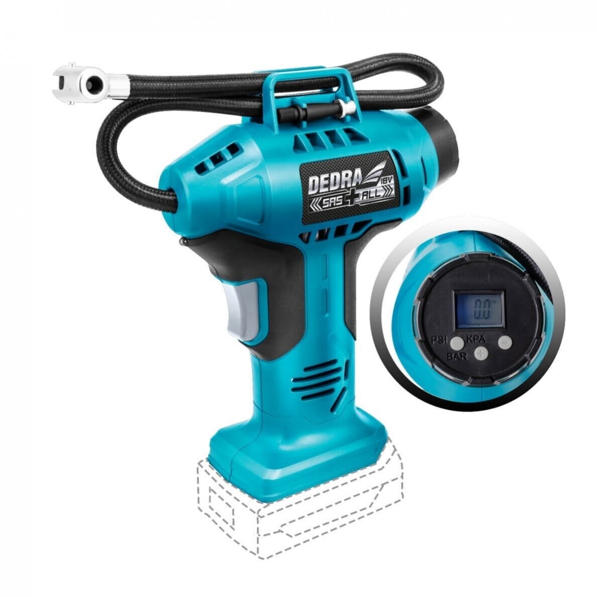 Akum. kompresorius Dedra DED7078LCD, 18V, 11bar Akum. kompresorius Dedra DED7078LCD, 18V, 11bar