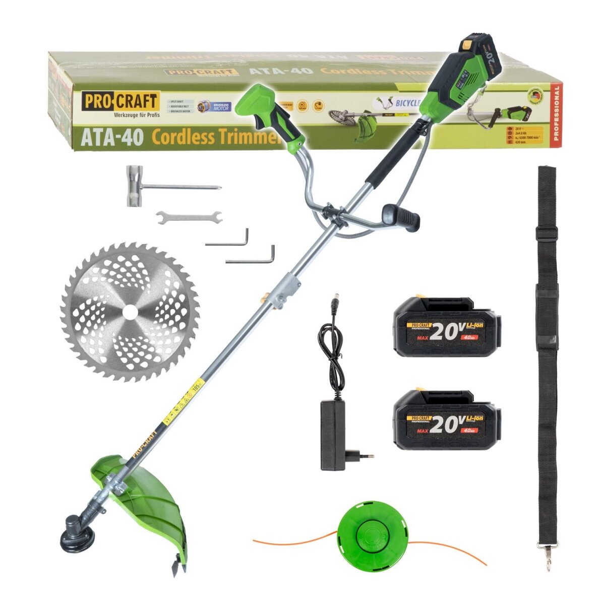 Akumuliatorinė krūmapjovė ProCraft ATA-40C, 20 V, 4.0 Ah