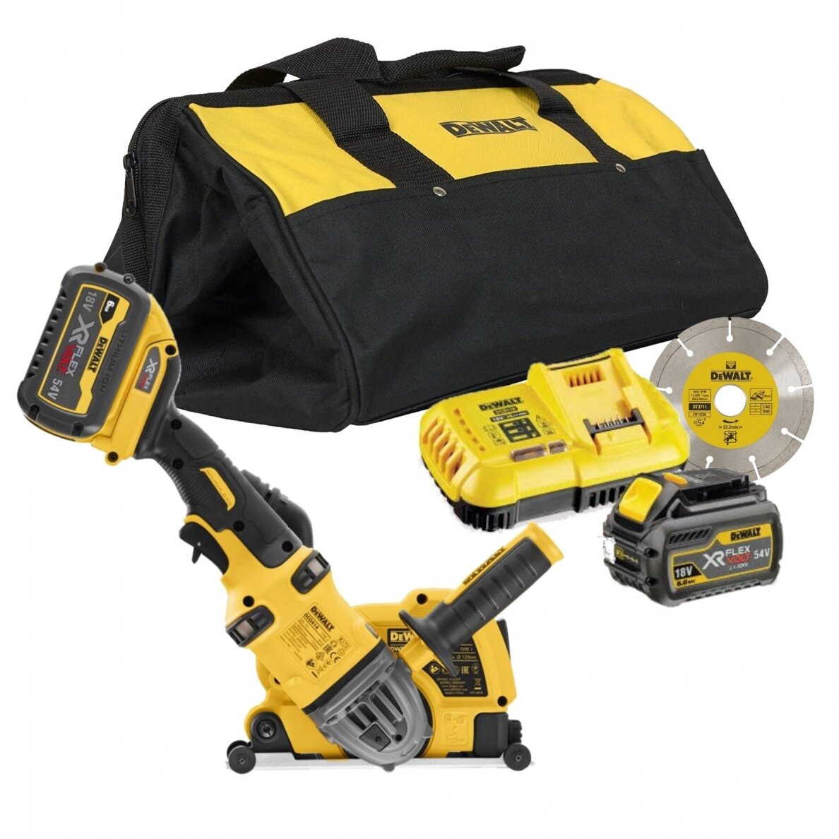 Akumuliatorinė mūro freza-vagapjovė DeWalt DCG4610T2-QW, 54 V, 2x6.0 Ah Akumuliatorinė mūro freza-vagapjovė DeWalt DCG4610T2-QW, 54 V, 2x6.0 Ah