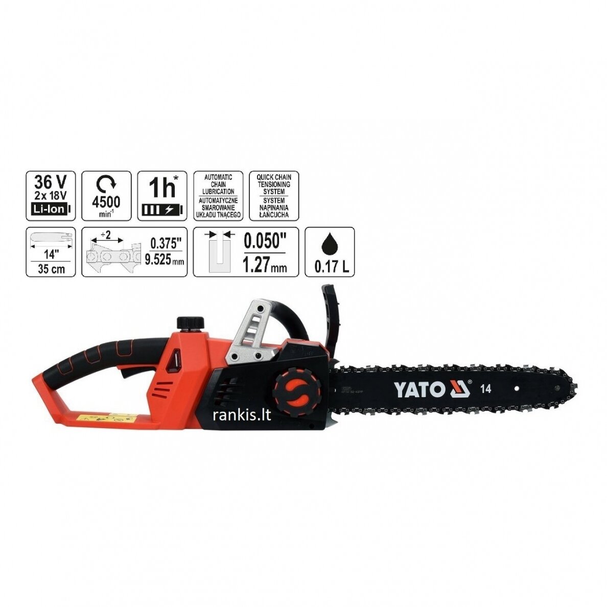 Akumuliatorinis grandininis pjūklas Yato YT-82813, 2x18V Akumuliatorinis grandininis pjūklas Yato YT-82813, 2x18V