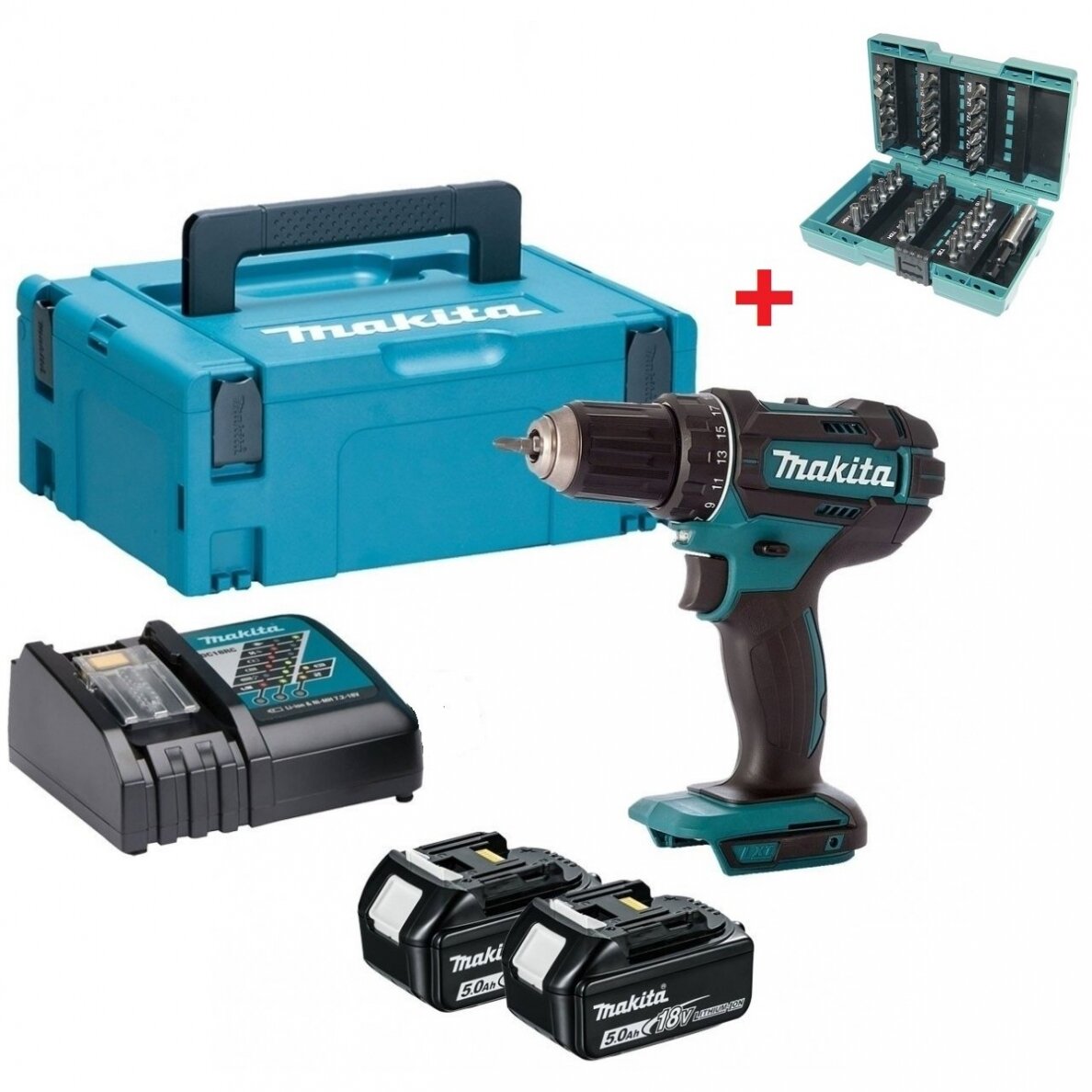 Akumuliatorinis gręžtuvas-suktuvas Makita DDF482RTJ, 18V Li-ion, 2x5Ah + antgalių komplektas 37 vnt. Akumuliatorinis gręžtuvas-suktuvas Makita DDF482RTJ, 18V Li-ion, 2x5Ah + antgalių komplektas 37 vnt.