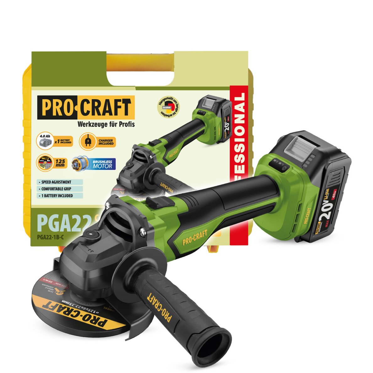 Akumuliatorinis kampinis šlifuoklis „ProCraft PGA22” 11 Akumuliatorinis kampinis šlifuoklis „ProCraft PGA22” 11