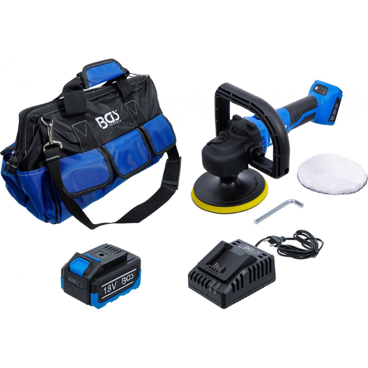 Akumuliatorinis poliravimo ir šlifuoklio rinkinys | be šepetėlių | 18 V | su įkraunama baterija ir greitu įkrovikliu (7395)