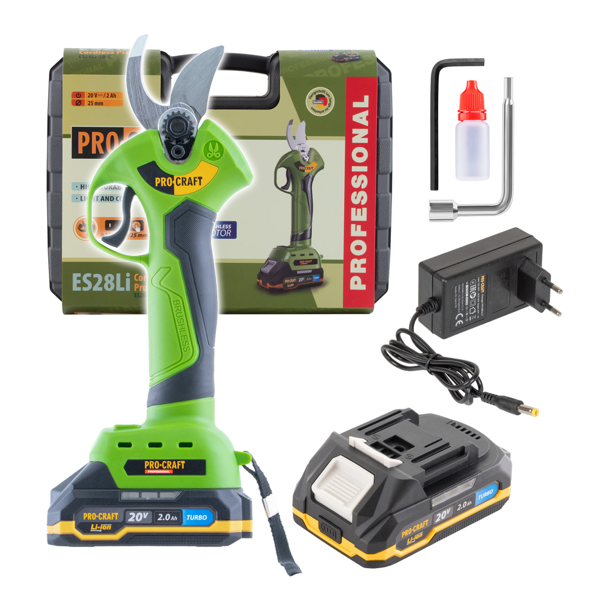 Akumuliatorinis sekatorius ProCraft ES28Li, 20V, 2.0Ah