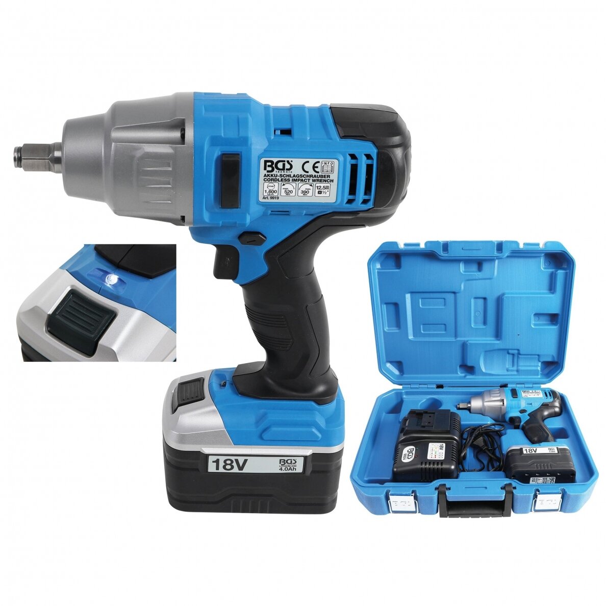 Akumuliatorinis smūginis veržliasūkis BGS-technic, 520 Nm, 18 V Akumuliatorinis smūginis veržliasūkis BGS-technic, 520 Nm, 18 V