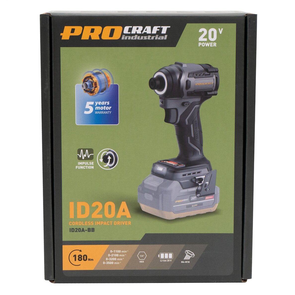 Akumuliatorinis smūginis suktuvas ProCraft Industrial ID20Abb, 20V, 180Nm, (be akum. ir krov.) 3