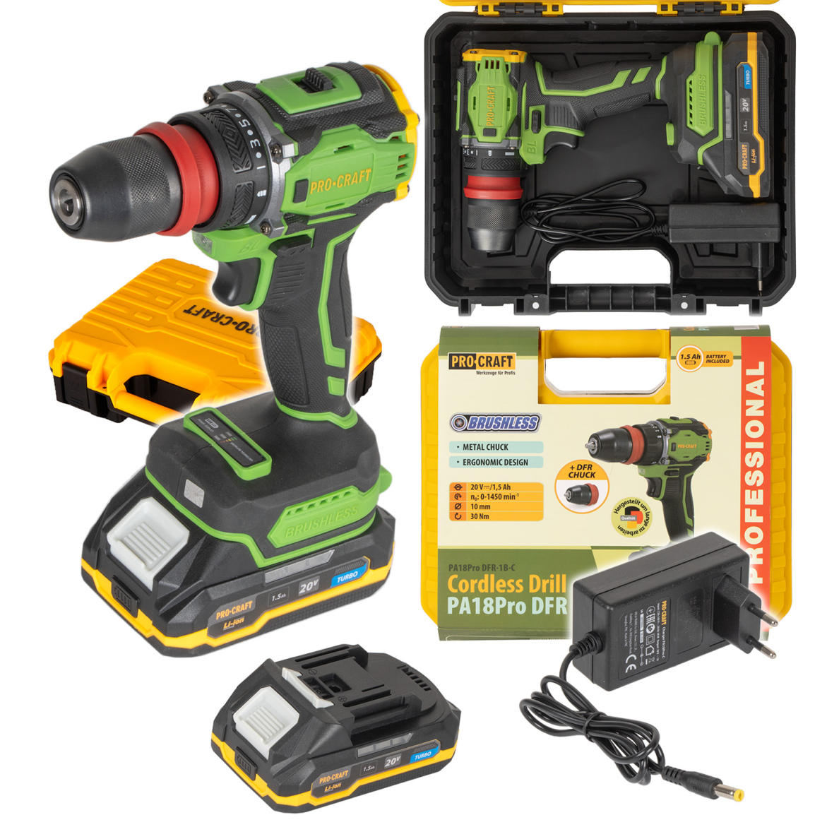 Akumuliatorinis suktuvas - gręžtuvas ProCraft PA18Pro DFR, 20 V, 1,5Ah Akumuliatorinis suktuvas - gręžtuvas ProCraft PA18Pro DFR, 20 V, 1,5Ah