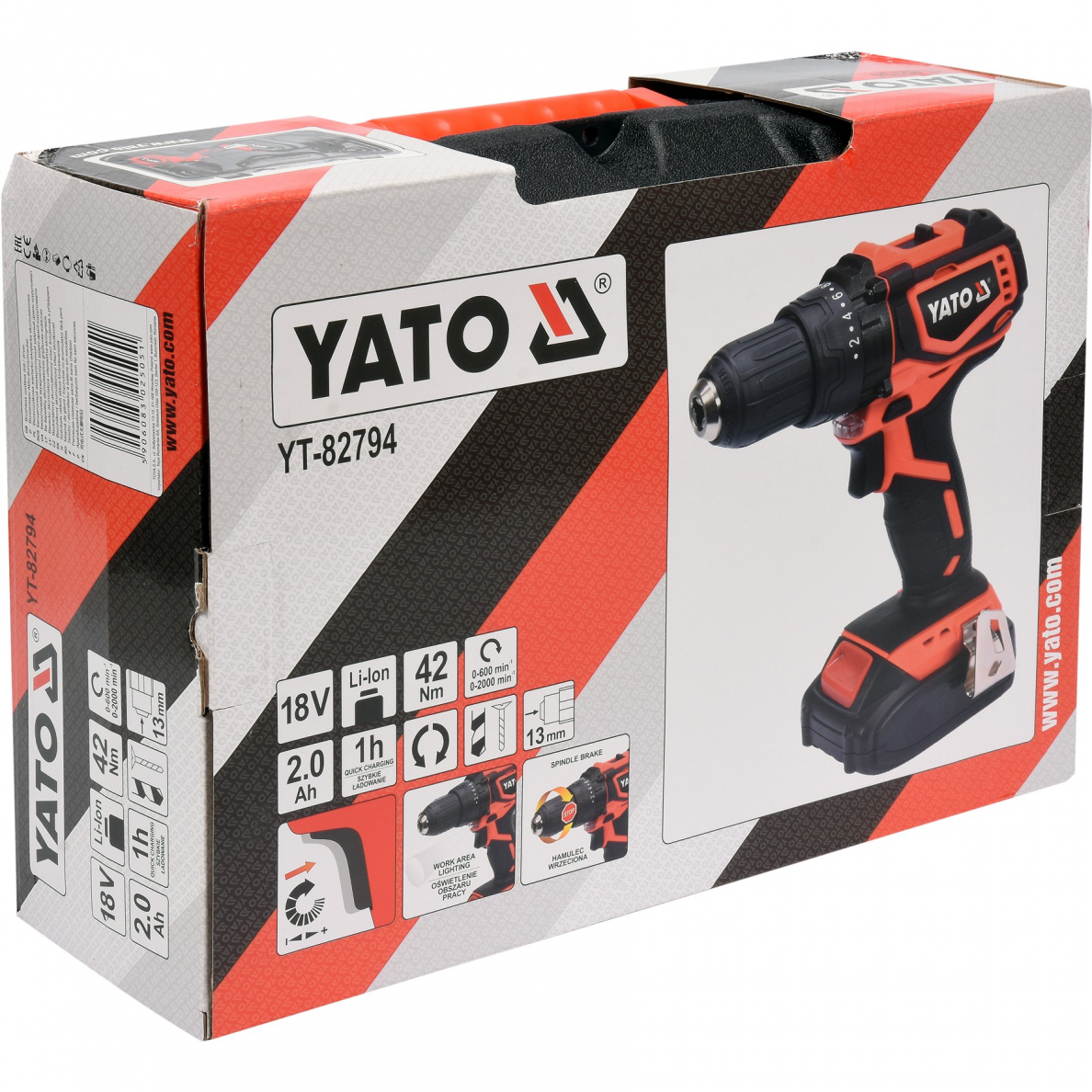 Akumuliatorinis suktuvas-gręžtuvas Yato, 18 V, 2,0 Ah, bešepetėlinis variklis 2 Akumuliatorinis suktuvas-gręžtuvas Yato, 18 V, 2,0 Ah, bešepetėlinis variklis 2