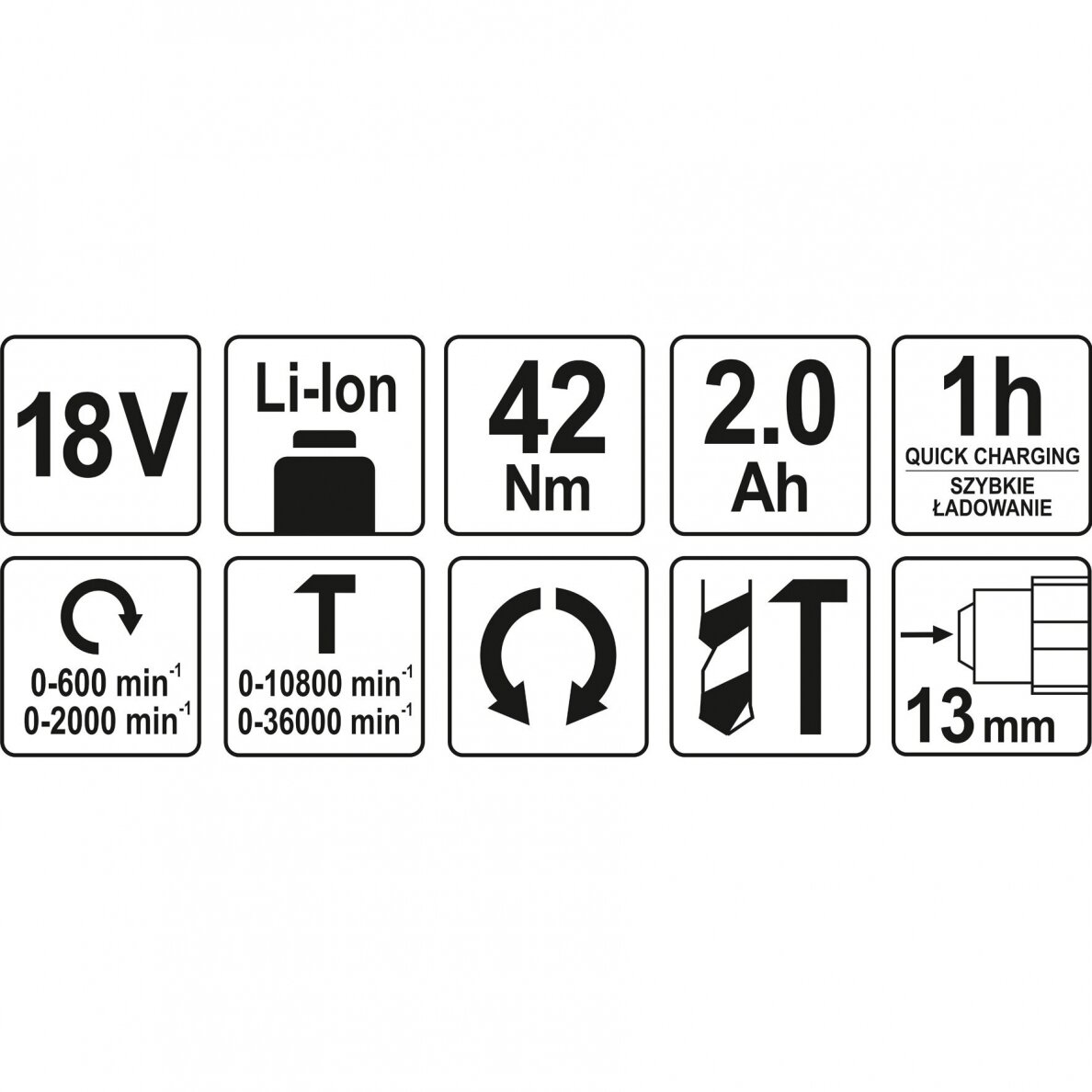 Akumuliatorinis smūginis suktuvas-gręžtuvas Yato, 18 V, 2,0 Ah, bešepetėlinis variklis 5