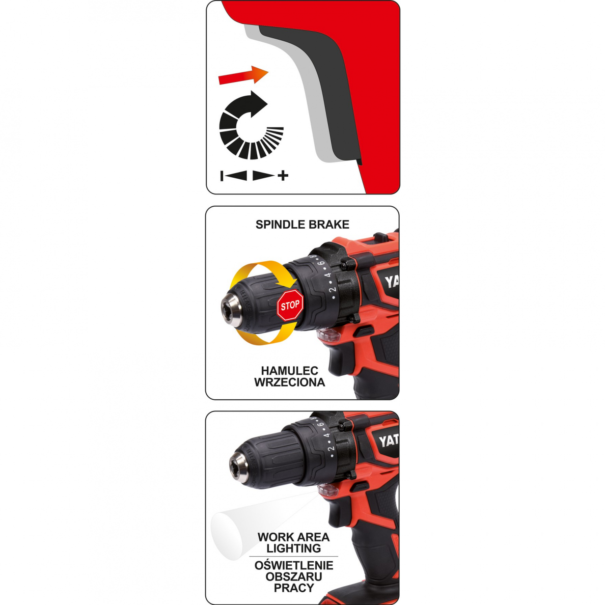 Akumuliatorinis suktuvas-gręžtuvas Yato, 18 V, bešepetėlinis variklis, (be akum. ir krov.) 2 Akumuliatorinis suktuvas-gręžtuvas Yato, 18 V, bešepetėlinis variklis, (be akum. ir krov.) 2