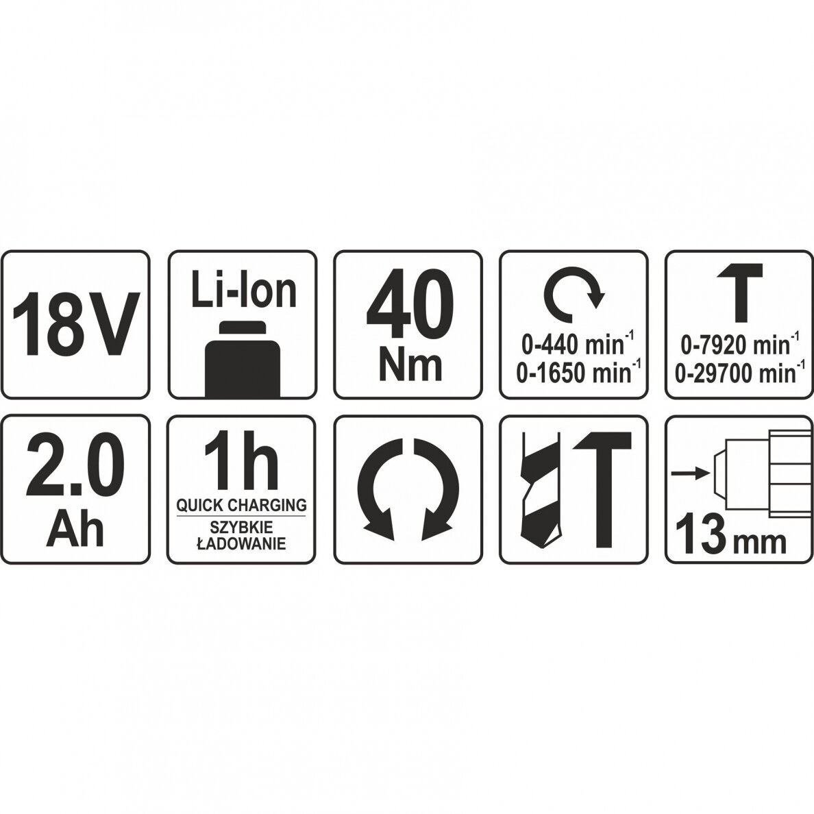 Akumuliatorinis smūginis suktuvas-gręžtuvas Yato, 18 V, 2,0 Ah 5 Akumuliatorinis smūginis suktuvas-gręžtuvas Yato, 18 V, 2,0 Ah 5