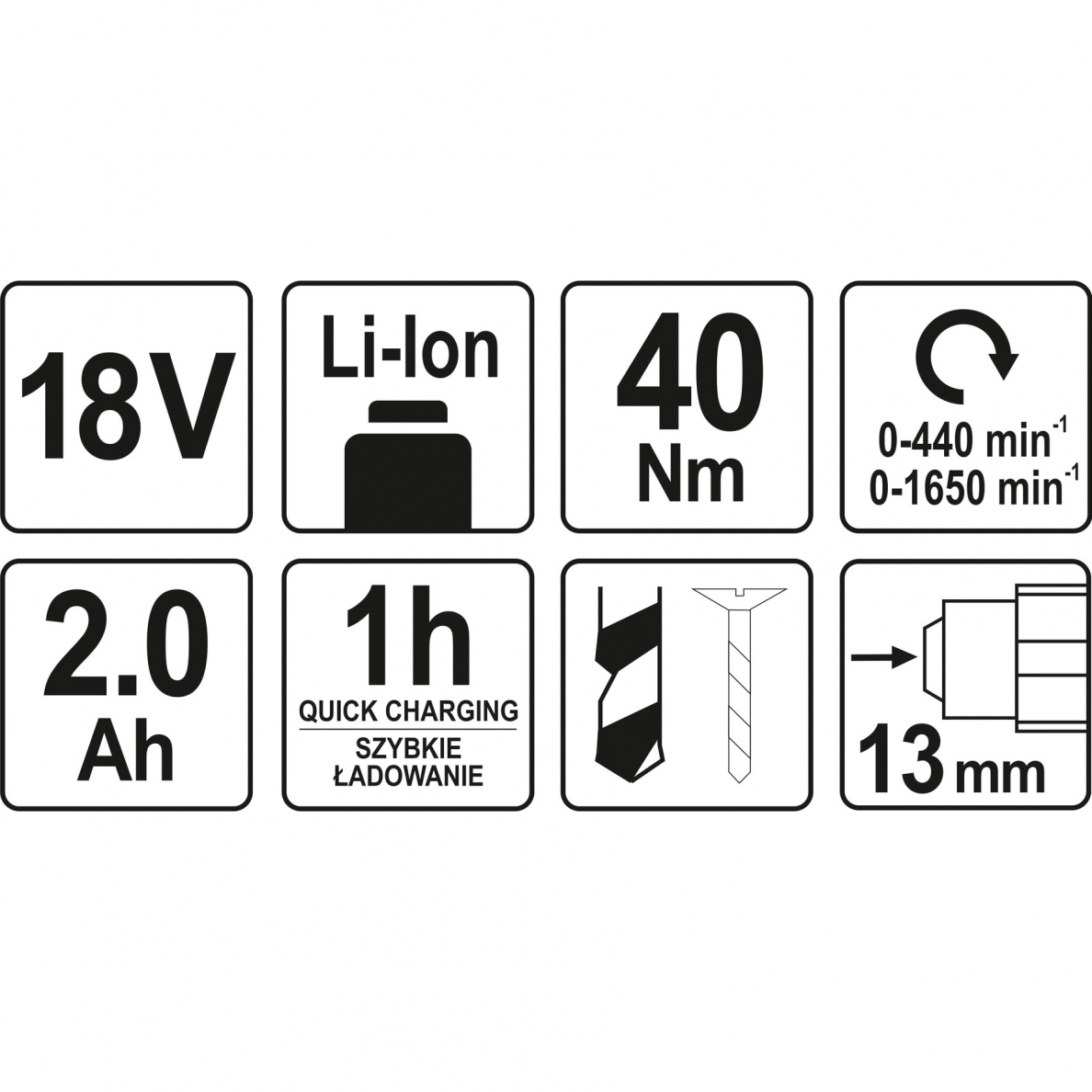 Akumuliatorinis suktuvas-gręžtuvas Yato, 18 V, 2,0 Ah, 2 greičiai 4