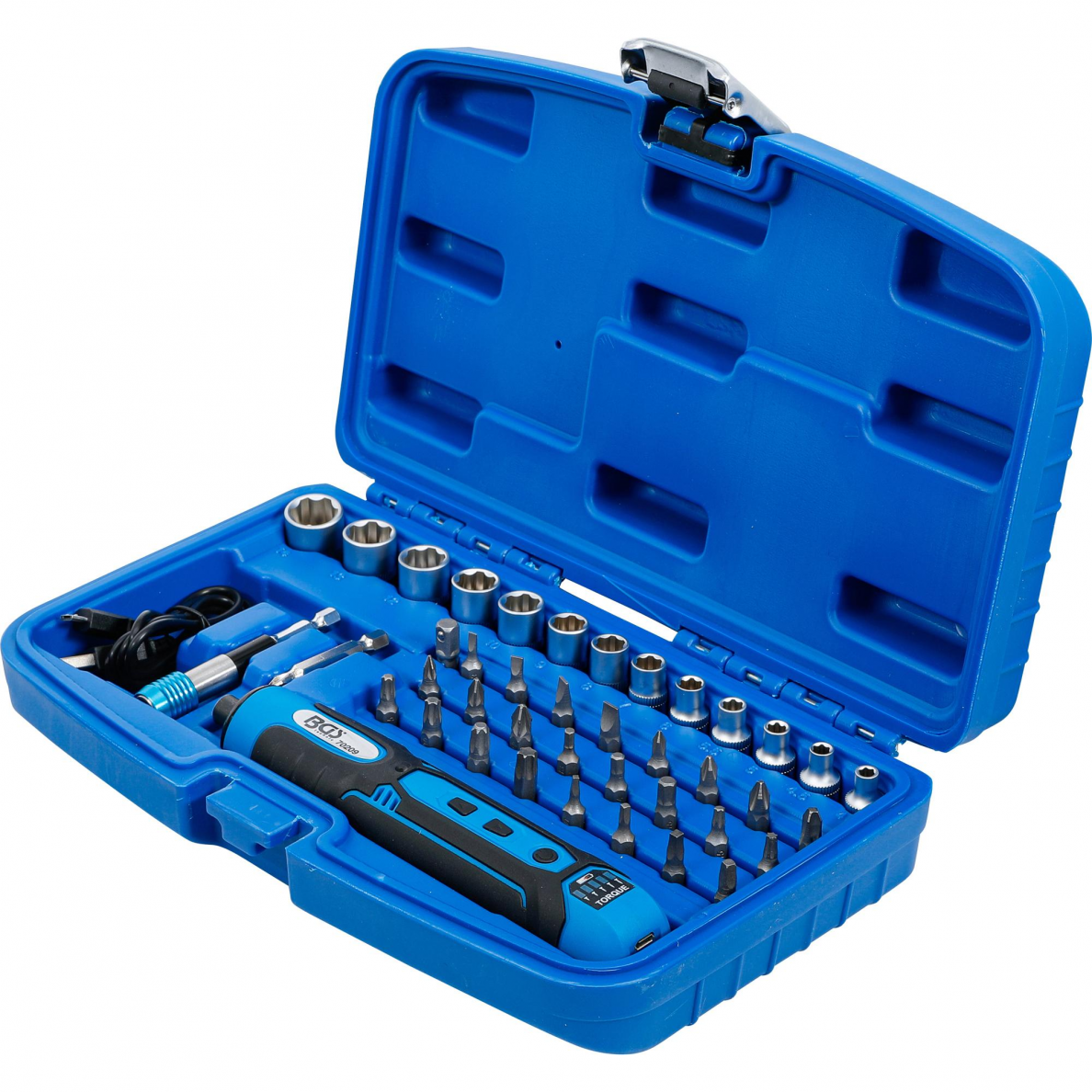 Akumuliatorinis atsuktuvas su antgalių ir galvučių rinkiniu BGS-technic, 41 vnt. Akumuliatorinis atsuktuvas su antgalių ir galvučių rinkiniu BGS-technic, 41 vnt.