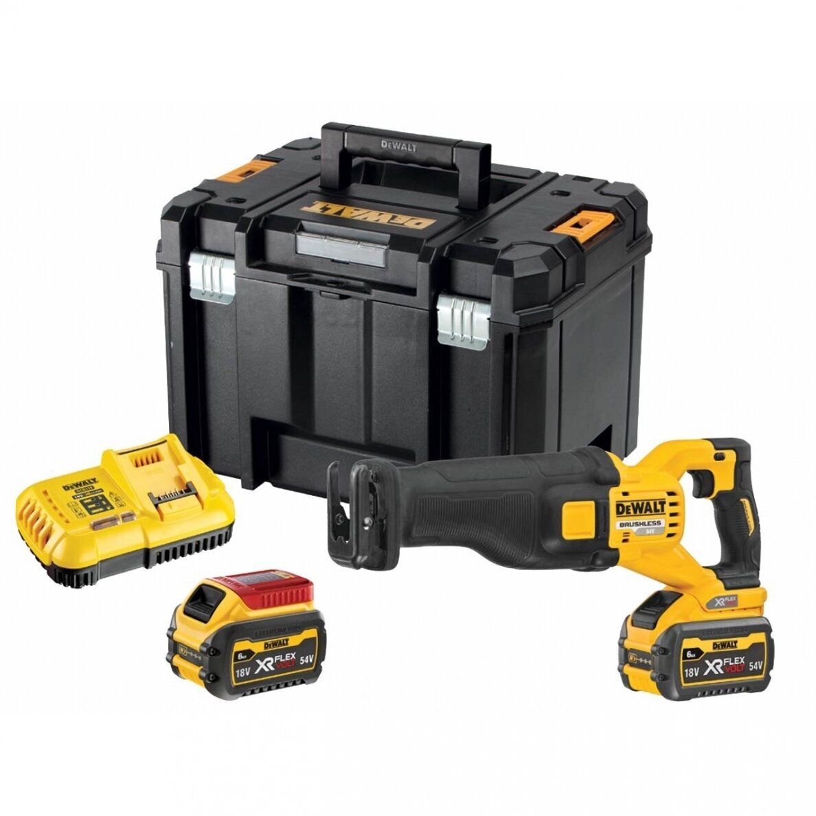 Akumuliatorinis tiesinis pjūklas DeWalt FlexVolt DCS389T2-QW, 54 V, 2x6.0 Ah Akumuliatorinis tiesinis pjūklas DeWalt FlexVolt DCS389T2-QW, 54 V, 2x6.0 Ah