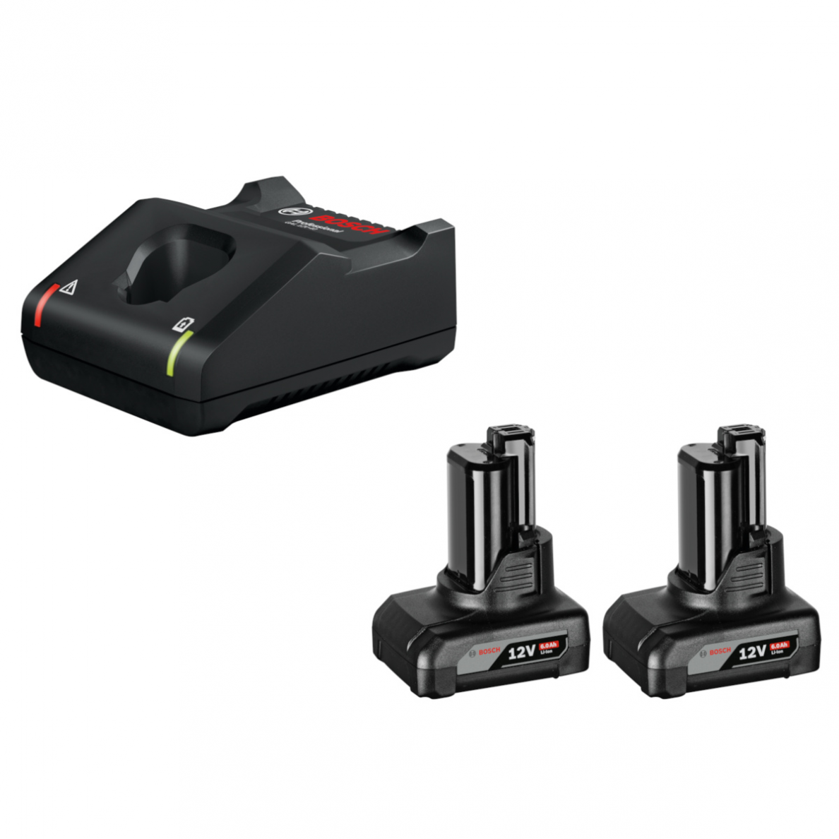 Akumuliatorių ir kroviklio komplektas Bosch GBA 2x6.0Ah 12V, GAL 12V-40 Akumuliatorių ir kroviklio komplektas Bosch GBA 2x6.0Ah 12V, GAL 12V-40