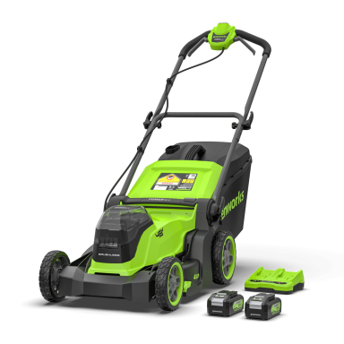 Akumuliatorinė vejapjovė Greenworks MO48L422-01, 48V(2X24) 41cm BL (du 4Ah + kroviklis) Akumuliatorinė vejapjovė Greenworks MO48L422-01, 48V(2X24) 41cm BL (du 4Ah + kroviklis)