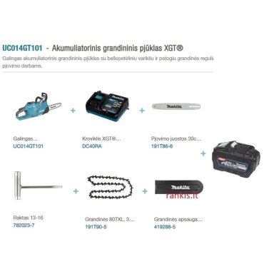 Akumuliatorinis grandininis pjūklas Makita UC014GT101, 40 V, 5,0 Ah
