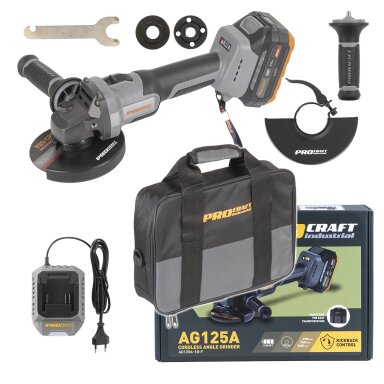 Akumuliatorinis kampinis šlifuoklis „ProCraft Industrial AG125A-1B-F”