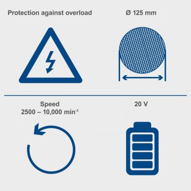 Akum. kampinis šlifuoklis C-AG125-X Set L, Scheppach 2 Akum. kampinis šlifuoklis C-AG125-X Set L, Scheppach 2