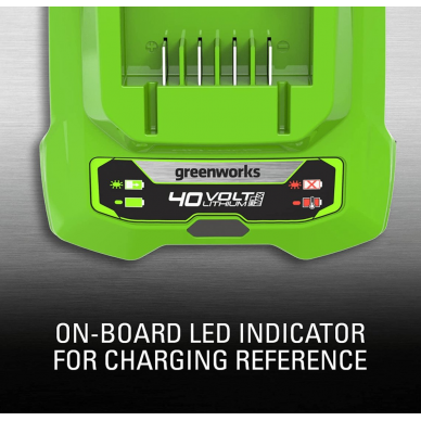 Akumuliatoriaus ir kroviklio komplektas Greenworks GSK40B4, 40 V, 4,0 Ah 4 Akumuliatoriaus ir kroviklio komplektas Greenworks GSK40B4, 40 V, 4,0 Ah 4